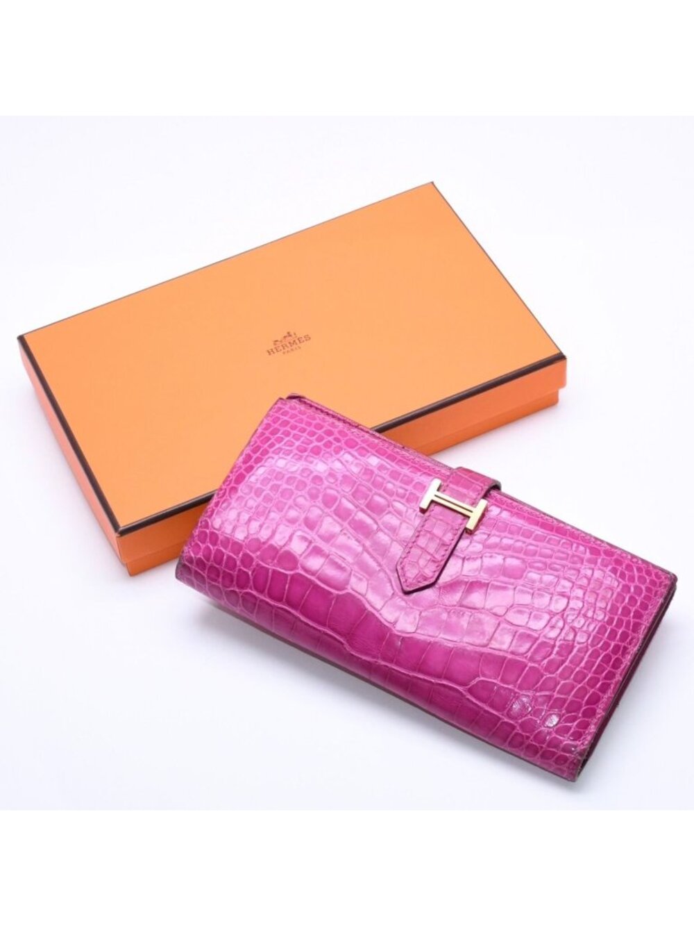 Hermes Wallet Bearn Soufflet Rose Scheherazade Purple Gold